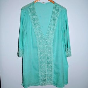 💍 Wave Zone Teal Crochet Tunic Top/Coverup Large